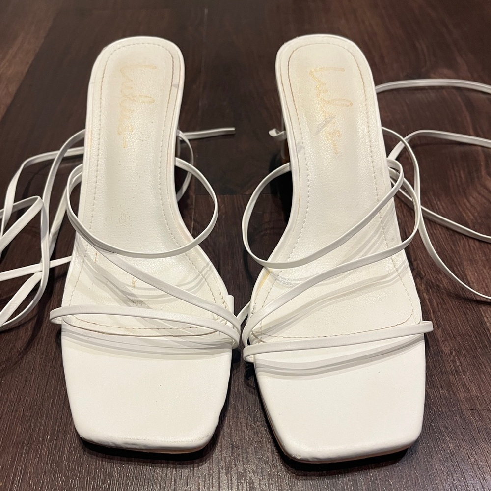 Lulus Aliyah White Lace-Up Heels